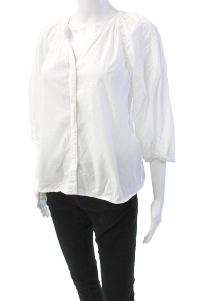 Vince Camuto Womens Cotton Buttoned Round Neck Puff Sleeve Blouse White Size XS