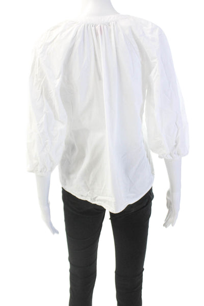 Vince Camuto Womens Cotton Buttoned Round Neck Puff Sleeve Blouse White Size XS