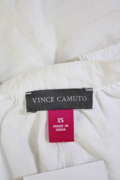 Vince Camuto Womens Cotton Buttoned Round Neck Puff Sleeve Blouse White Size XS