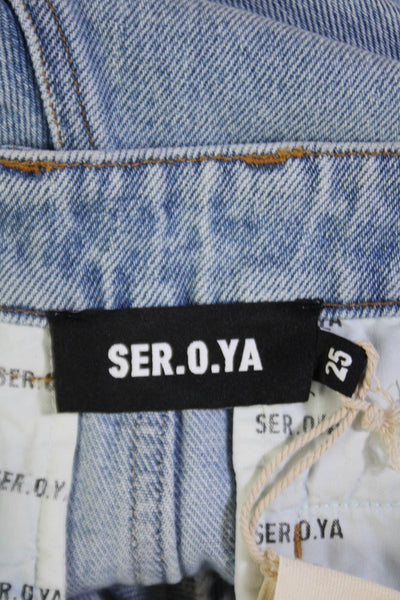 Ser.O.Ya Womens Zipper Fly Raw Hem Wide Leg Denim Trelles Shorts Blue Size 25
