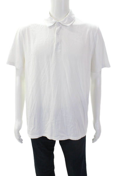 Vince Mens Cotton Collared Short Sleeve Pullover Polo Shirt White Size L