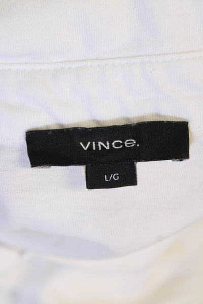 Vince Mens Cotton Collared Short Sleeve Pullover Polo Shirt White Size L