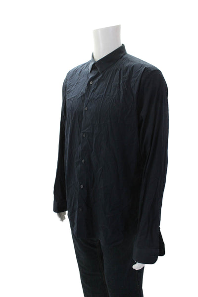 Vince Mens Cotton Blend Collared Long Sleeve Button Up Shirt Navy Size L