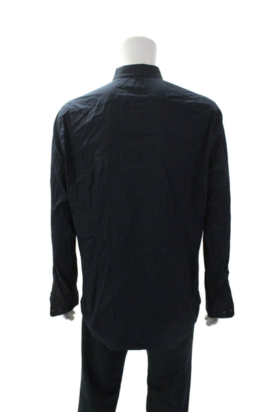 Vince Mens Cotton Blend Collared Long Sleeve Button Up Shirt Navy Size L