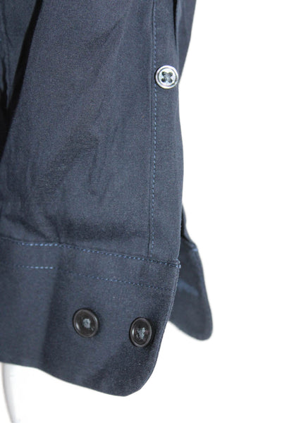 Vince Mens Cotton Blend Collared Long Sleeve Button Up Shirt Navy Size L