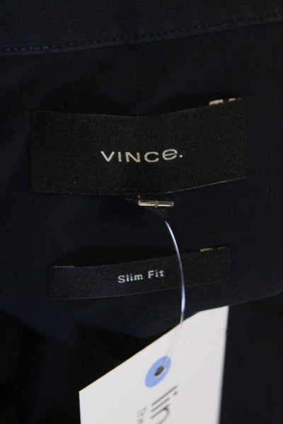 Vince Mens Cotton Blend Collared Long Sleeve Button Up Shirt Navy Size L