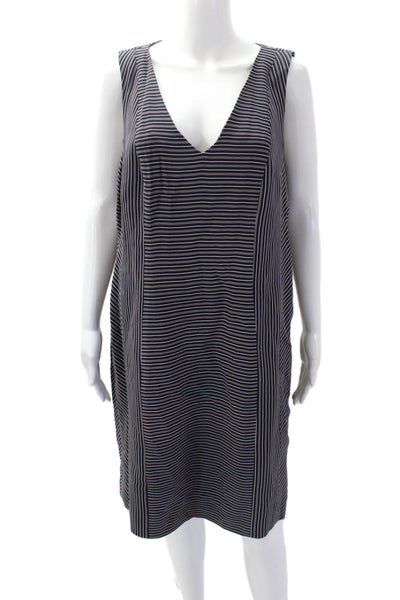 Etcetera Womens Textured Sleeveless V-neck Striped Zip Dress Black Size 14