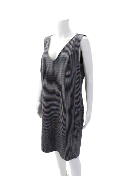Etcetera Womens Textured Sleeveless V-neck Striped Zip Dress Black Size 14