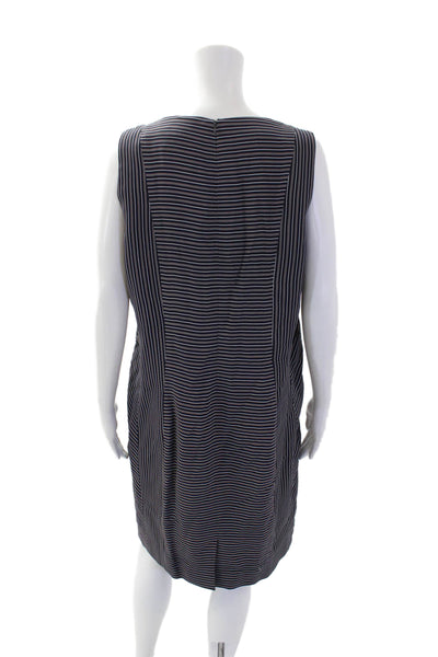Etcetera Womens Textured Sleeveless V-neck Striped Zip Dress Black Size 14
