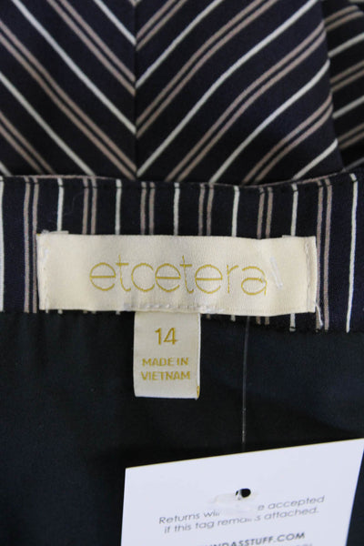 Etcetera Womens Textured Sleeveless V-neck Striped Zip Dress Black Size 14