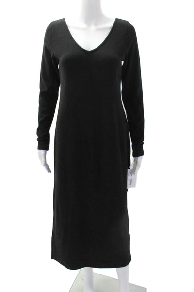 Stateside Womens Long Sleeve V-neck Rib Knitted Sweater Dress Black Size M