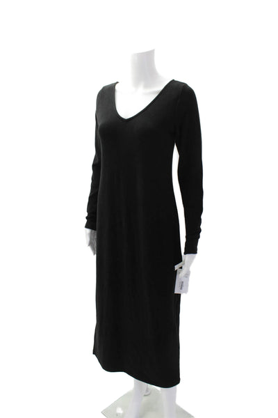 Stateside Womens Long Sleeve V-neck Rib Knitted Sweater Dress Black Size M