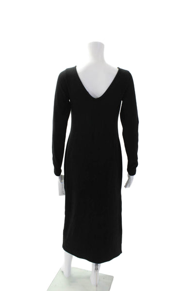 Stateside Womens Long Sleeve V-neck Rib Knitted Sweater Dress Black Size M