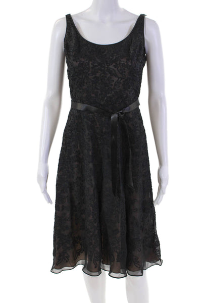 Carmen Marc Valvo Collection Womens Scoop Neck Lace Flare Mini Dress Black Size