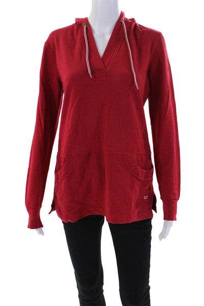 Vineyard Vines Womens Long Sleeve V Neck Hoodie Sweatshirt Red Cotton Size XS