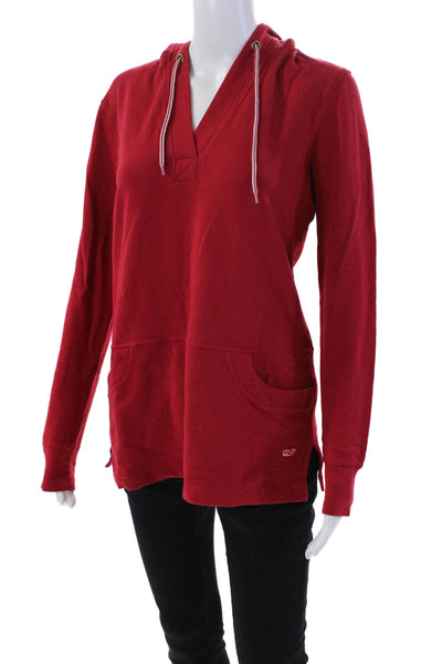 Vineyard Vines Womens Long Sleeve V Neck Hoodie Sweatshirt Red Cotton Size XS