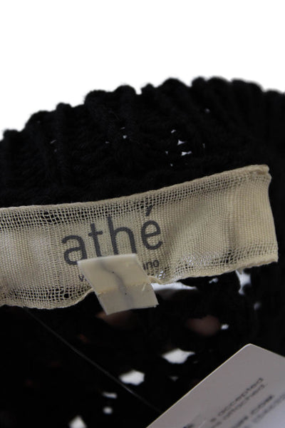 Athe Womens Long Sleeve Scoop Neck Open Knit Sweater Black Cotton Size 1