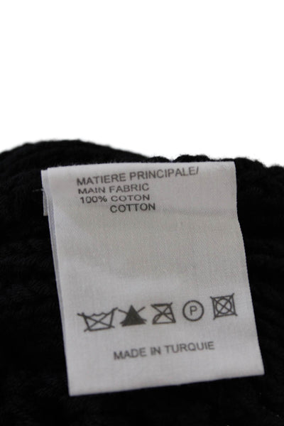 Athe Womens Long Sleeve Scoop Neck Open Knit Sweater Black Cotton Size 1