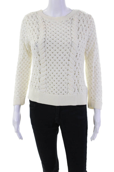Knitted & Knotted Anthropologie Womens Open Knit Scoop Neck Sweater White Small
