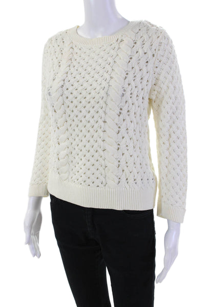 Knitted & Knotted Anthropologie Womens Open Knit Scoop Neck Sweater White Small