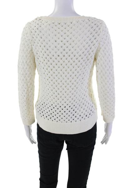 Knitted & Knotted Anthropologie Womens Open Knit Scoop Neck Sweater White Small