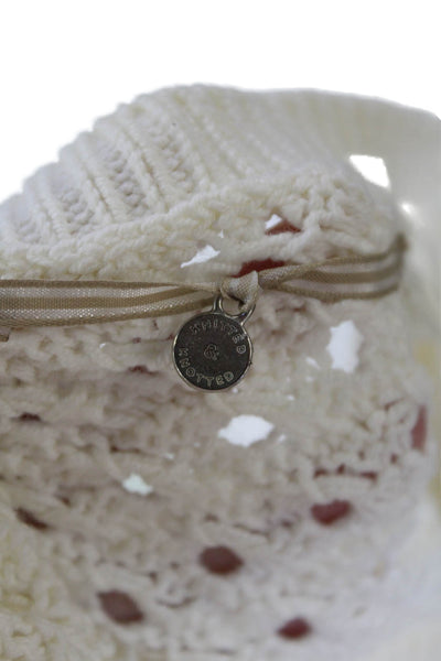 Knitted & Knotted Anthropologie Womens Open Knit Scoop Neck Sweater White Small