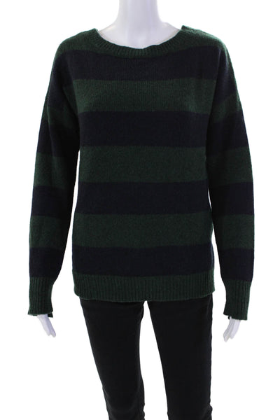 ALC Womens Long Sleeve Scoop Neck Striped Sweater Green Navy Wool Size XS