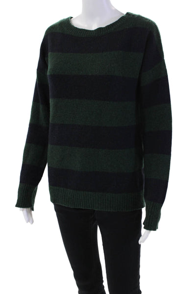 ALC Womens Long Sleeve Scoop Neck Striped Sweater Green Navy Wool Size XS