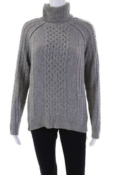 Vince Womens Long Sleeve Cable Knit Turtleneck Sweater Gray Wool Size XS