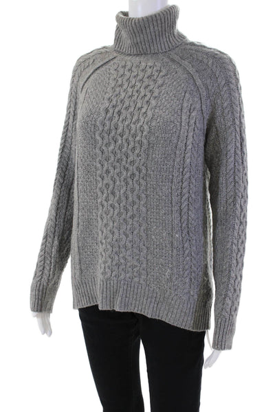 Vince Womens Long Sleeve Cable Knit Turtleneck Sweater Gray Wool Size XS