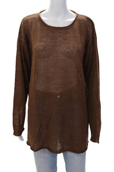 Nicole Farhi Womens Open Knit Round Neck Sweater Brown Size M