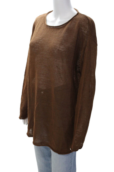 Nicole Farhi Womens Open Knit Round Neck Sweater Brown Size M