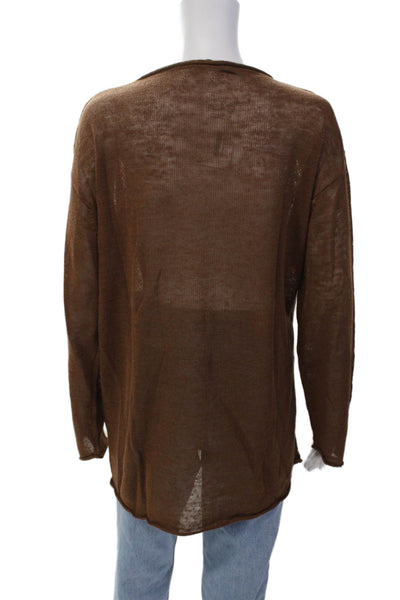 Nicole Farhi Womens Open Knit Round Neck Sweater Brown Size M