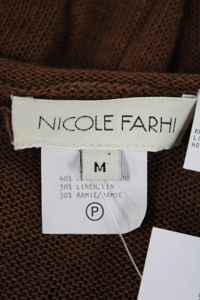 Nicole Farhi Womens Open Knit Round Neck Sweater Brown Size M