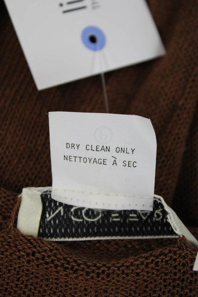 Nicole Farhi Womens Open Knit Round Neck Sweater Brown Size M