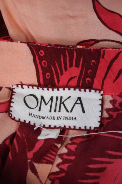 Omika Womens Floral Print Long Sleeves Button Down Shirt Pink Red Size Small