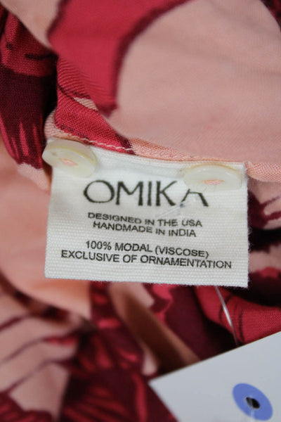 Omika Womens Floral Print Long Sleeves Button Down Shirt Pink Red Size Small