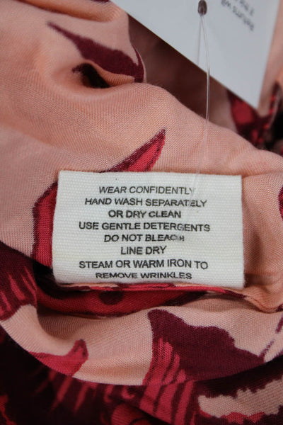 Omika Womens Floral Print Long Sleeves Button Down Shirt Pink Red Size Small