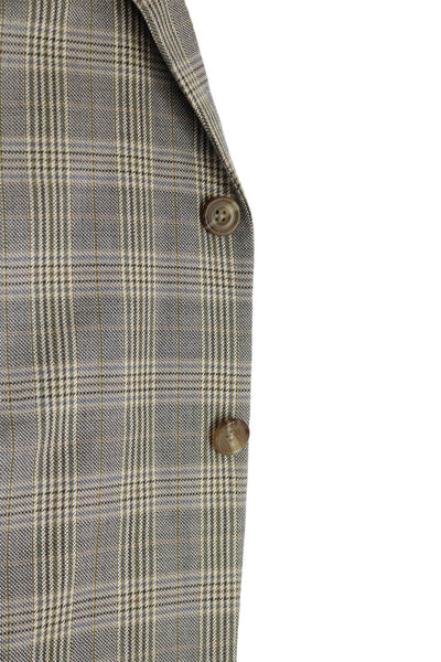 Hickey Freeman Mens Silk Long Sleeve Collared Button Plaid Blazer Nude Size EUR