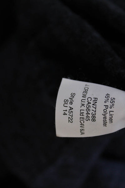 J Crew Womens Linen Long Sleeve Zip Up Rib Knit Sheer Top Blue Size XS