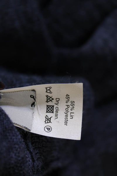 J Crew Womens Linen Long Sleeve Zip Up Rib Knit Sheer Top Blue Size XS