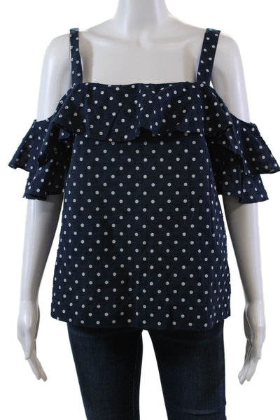 J Crew Womens Cotton Sleeveless Square Neck Polka Dot Blouse Navy Size 10