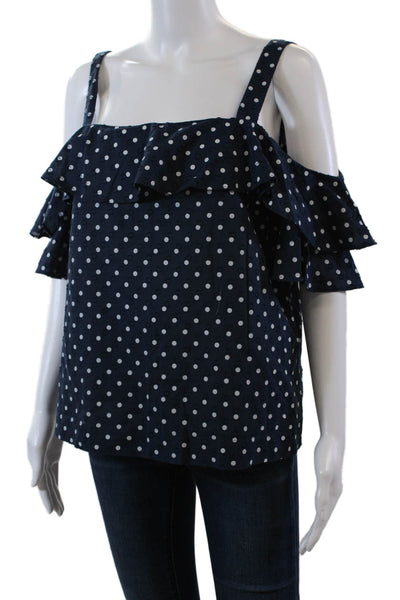 J Crew Womens Cotton Sleeveless Square Neck Polka Dot Blouse Navy Size 10