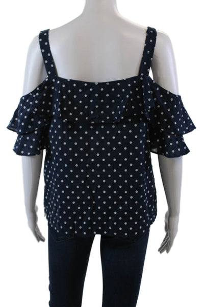J Crew Womens Cotton Sleeveless Square Neck Polka Dot Blouse Navy Size 10
