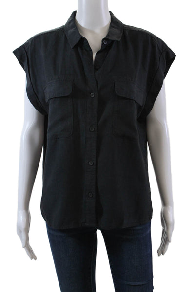 Bella Dahl Womens Cotton Sleeveless Button Up Vest Blouse Black Size S