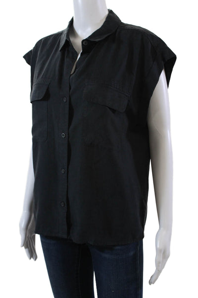Bella Dahl Womens Cotton Sleeveless Button Up Vest Blouse Black Size S
