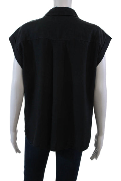 Bella Dahl Womens Cotton Sleeveless Button Up Vest Blouse Black Size S