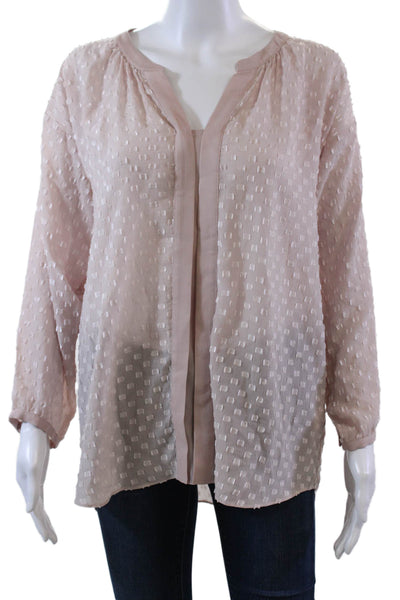 Rebecca Taylor Womens Textured Long Sleeve V-neck Dotted Blouse Pink Size 08