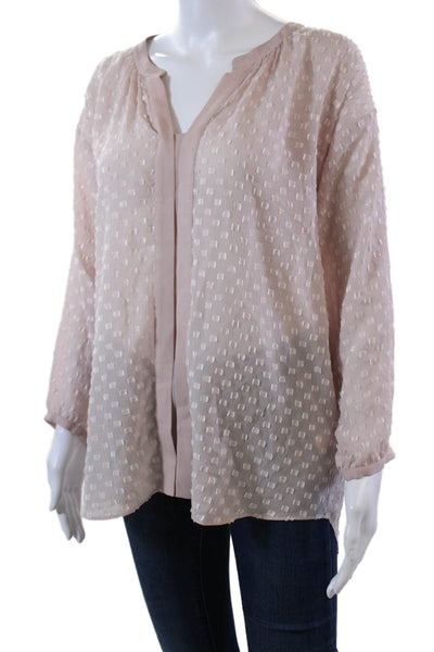 Rebecca Taylor Womens Textured Long Sleeve V-neck Dotted Blouse Pink Size 08