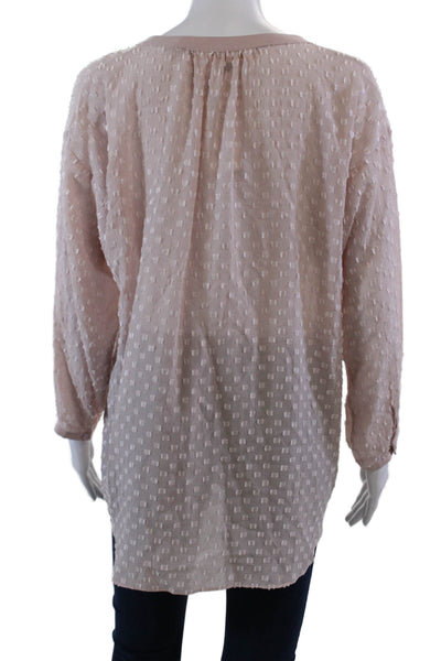 Rebecca Taylor Womens Textured Long Sleeve V-neck Dotted Blouse Pink Size 08
